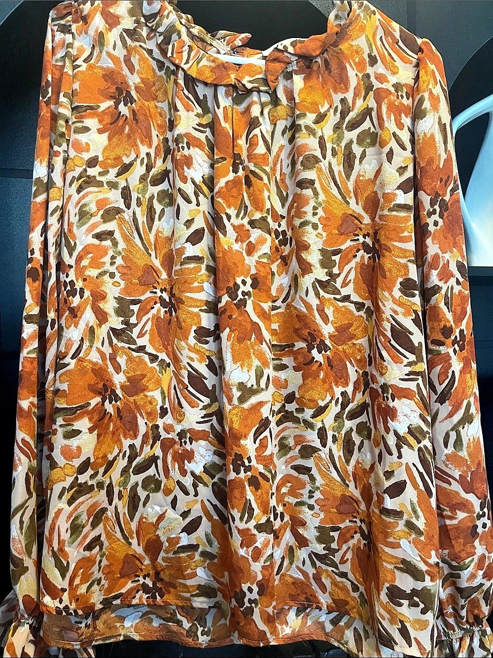 Haptics Floral Long Sleeve Blouse in Orange & Brown Like New